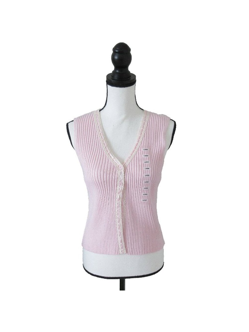 NWT Hippie Rose Juniors Size Large Y2K Inspired Ribbon Trim Sweater Vest Pink